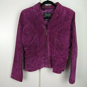 Vtg Terry Lewis Classic Luxuries Suede Leather Jacket Women Sz S Fuchsia Purple